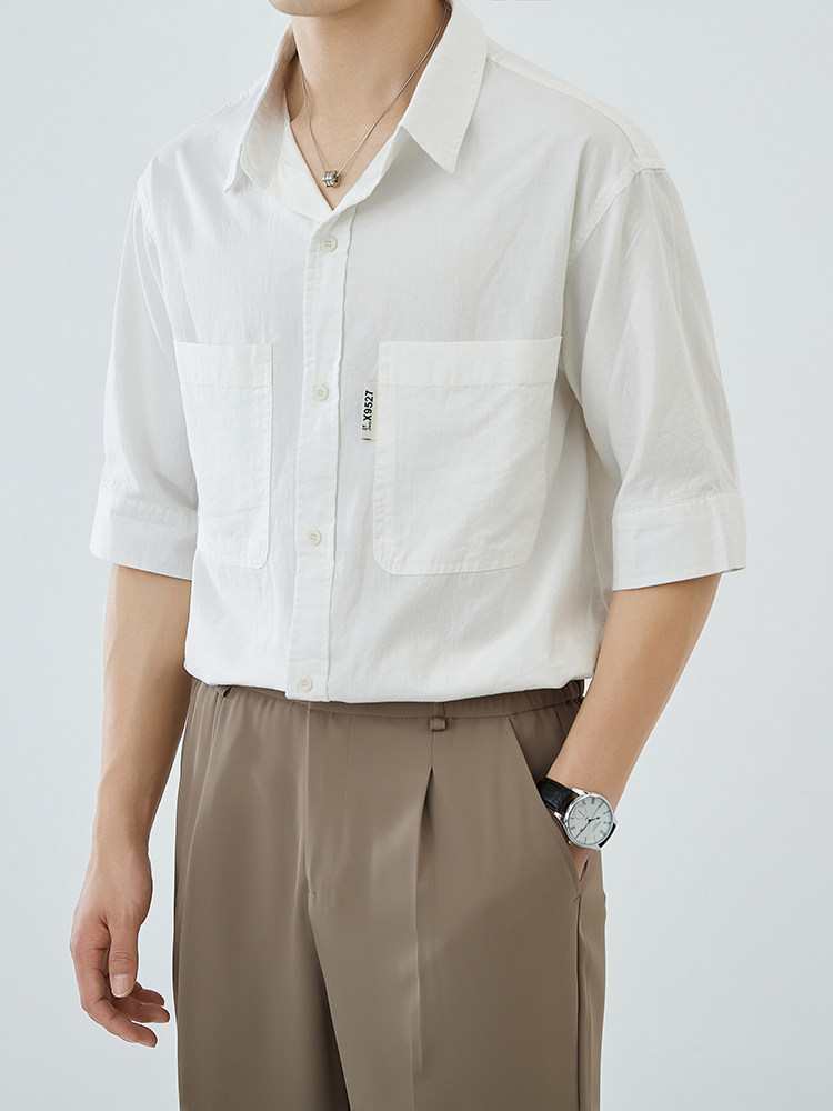 轻熟风全棉包扣休闲纯色短袖衬衫男透气衬衣A236-0839-P58,男装衬衫,电商A236