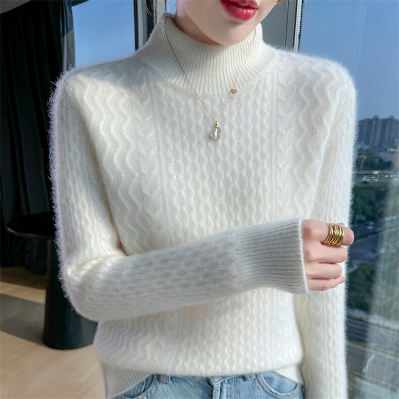 2025时尚百搭简约七针菱形双层领针织衫，女装针织衫/毛衣，美轩羊绒