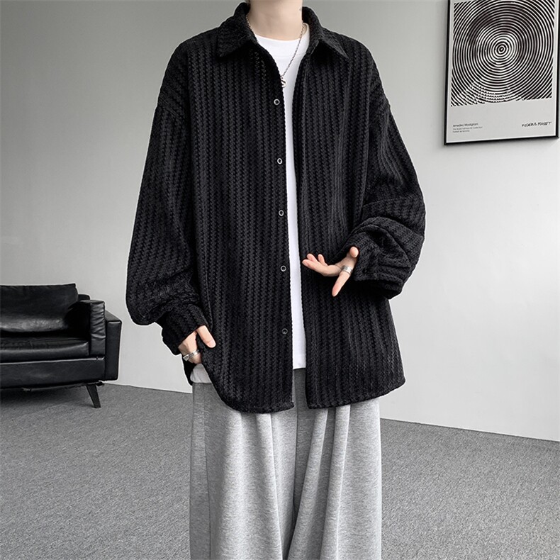 8XL-M鱼骨纹小香风衬衫男生春秋衬衣宽松慵懒垂感外套CS29009P45,男装衬衫,电商B312