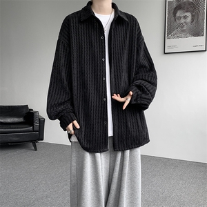 8XL-M鱼骨纹小香风衬衫男生春秋衬衣宽松慵懒垂感外套CS29009P45图片