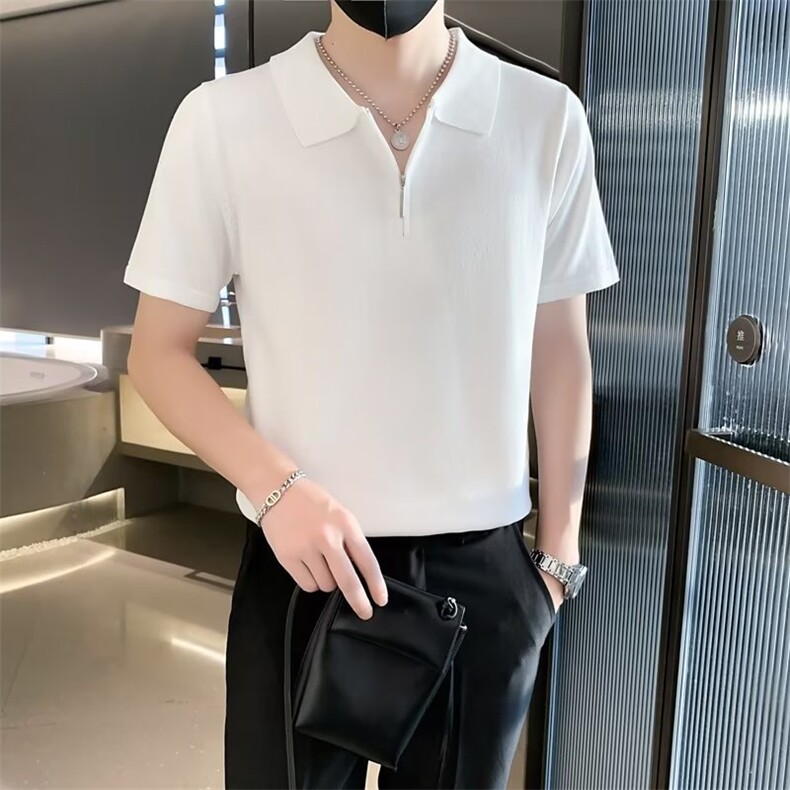 男纯色短袖时尚2023POLO衫百搭半拉链气质夏季新款标准潮 S317图片