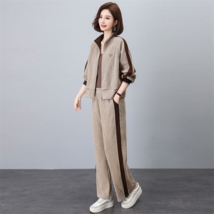 时尚休闲套装女春秋季2024新款秋装妈妈高端洋气阔腿裤两件套图片