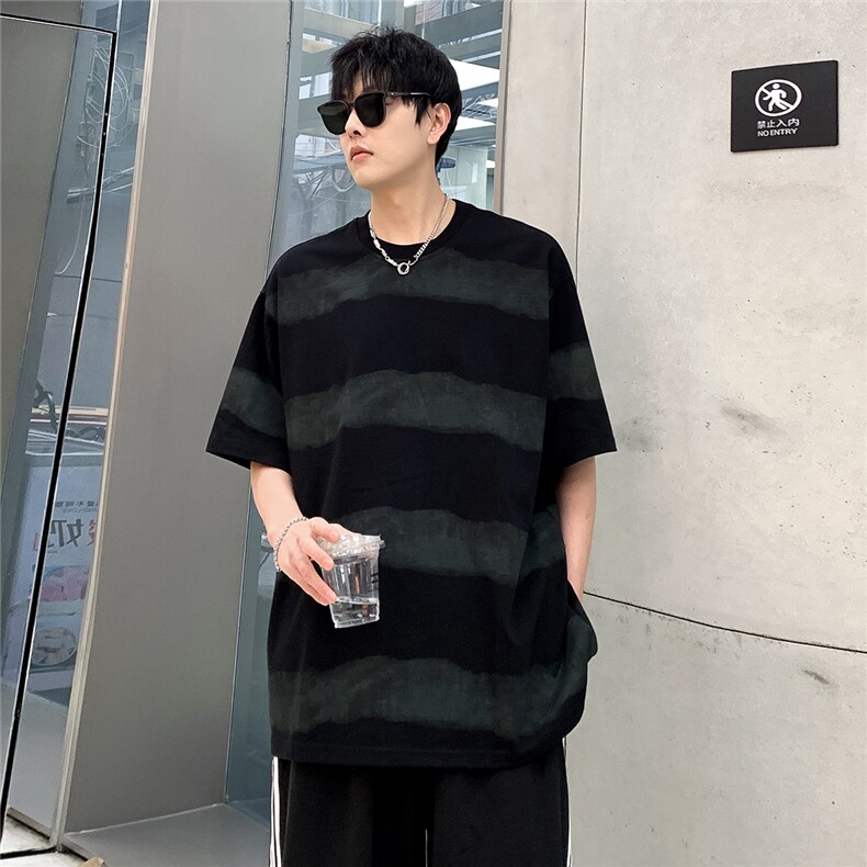 扎染条纹短袖T恤男女夏季宽松美式复古半袖情侣上衣T702-P28,男装T恤,电商C307A