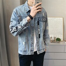 JK302-p95-限价138现货店主风牛仔夹克肥仔量足破洞印花大码，男装夹克，星座103A