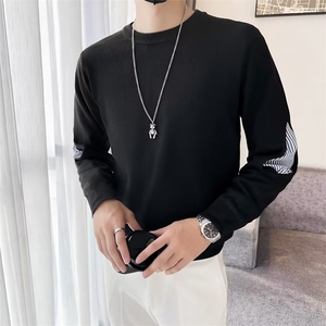 秋冬季圆领毛衣男韩版潮流休闲加厚线衣痞帅假两件打底针织衫S534图片