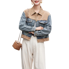 2025春季新款设计感拼接撞色短款休闲牛仔外套女小个子夹克上衣潮，女装牛仔外套，江南女神