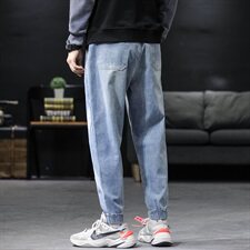 牛仔裤男2021新款潮牌宽松百搭小脚哈伦束脚裤子，男装牛仔裤，星座1008