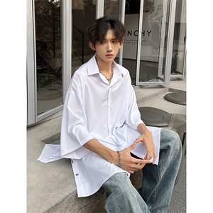 现货  纯色侧边排扣开叉小众男女短袖衬衫 A071-C17-P35图片