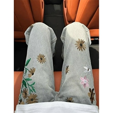 炸街直筒裤子花朵刺绣微喇牛仔裤男潮牌ins宽松休闲裤NHW11，男装牛仔裤，星座1116A（原606A-3）