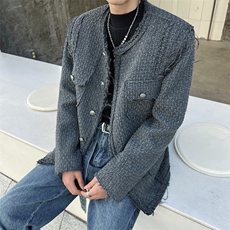 高级感粗花呢圆领西装外套男设计感小众毛边加厚休闲西服冬季HN71，男装西服套装，星座512-1（原513-3）