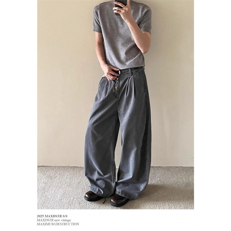 复古老钱风排扣轻美式工装裤直筒宽松休闲vintage裤子LN13066-P53,男装工装外套,星座1008