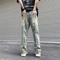 2025秋冬黄泥复古牛仔裤毛边高街直筒阔腿裤子A025-GN11611-P31，男装牛仔裤，电商A025