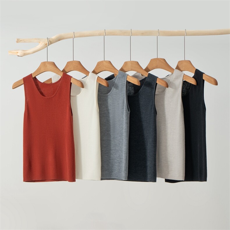 2025夏秋新款羊绒衫女100纯山羊绒无袖U领内搭背心保暖套头针织衫，女装背心吊带，雪山红莲