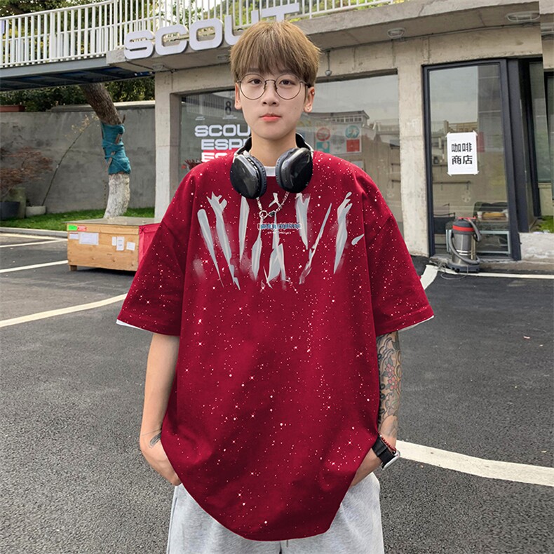 量大优供抖音视频支持得物配合二开美式满天星亮片短袖T恤MTX360,男装T恤,电商A486