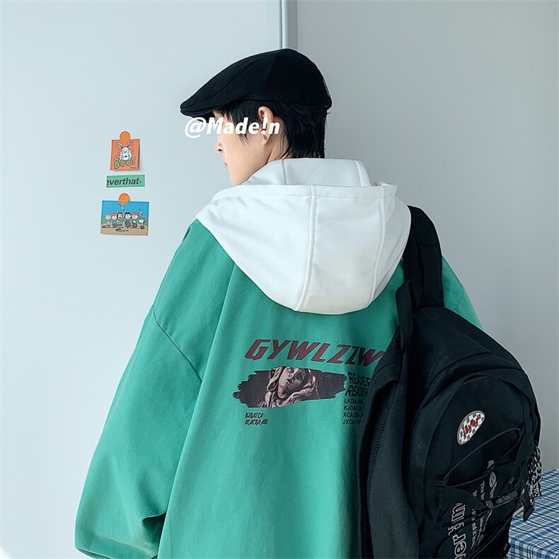 特p60控108有绗棉连帽夹克宽松大码装纯色情侣假两件外套男JKL01,男装夹克,电商B370