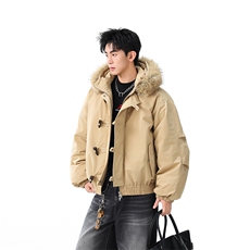 （手塞棉）冬季毛领加厚棉服牛角扣连帽上衣MF002-P130-控239，男装棉衣，星座216(原A116)