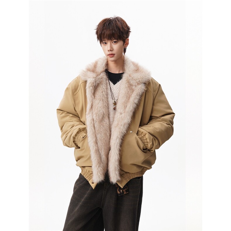 1506/QM60660/P103新年红工装毛领肌理感夹克棉服保暖立领外套冬,男装夹克,星座1506