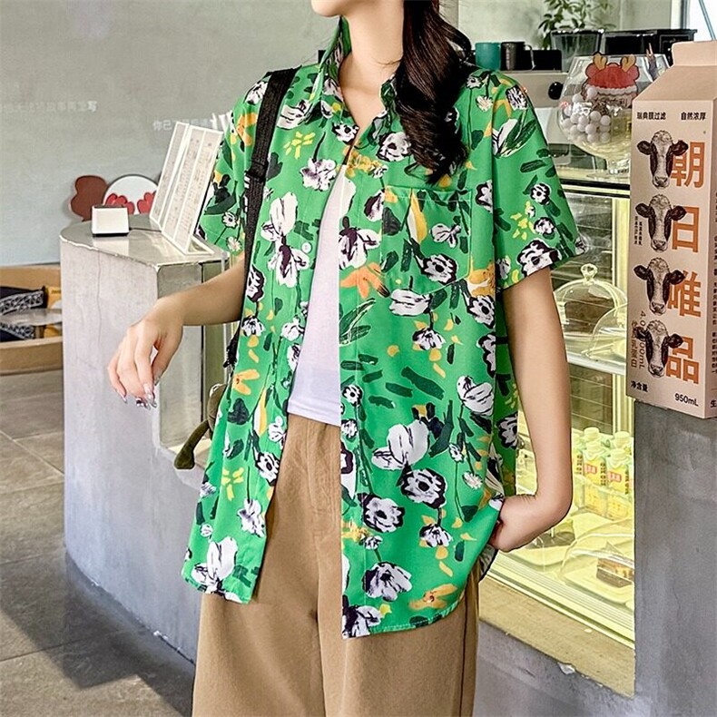 海边度假风短袖花衬衫女夏威夷ins超仙沙滩衬衣复古港风 CS91/P30图片