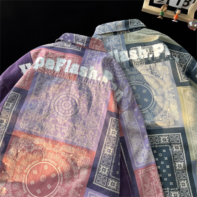 春季新款潮风个性大腰果花拼接宽松男士印花长袖衬衫AR662-P65,男装衬衫,电商A128