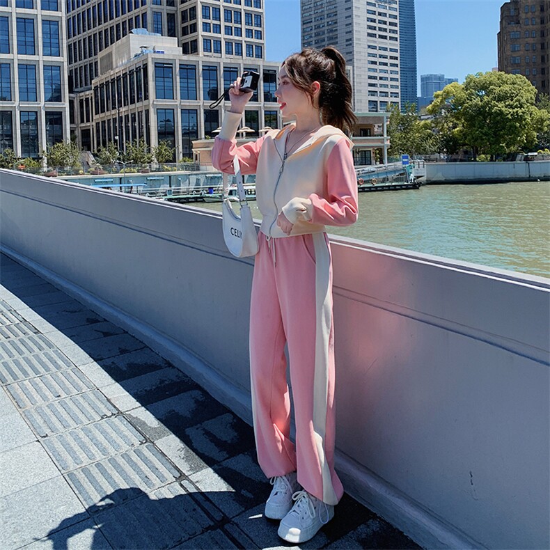 超火多巴胺穿搭粉色连帽卫衣套装女春秋2025新款休闲运动两件套裤,女装套装/套裙,2C187