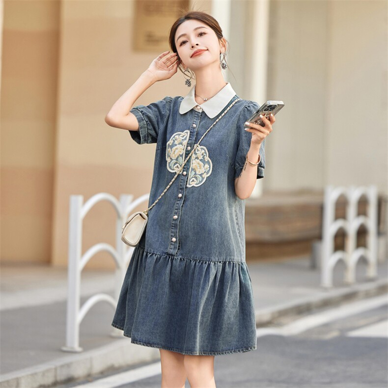 2024年新款女装夏季休闲/淑女休闲新中式牛仔连衣裙,女装连衣裙,靓星雨