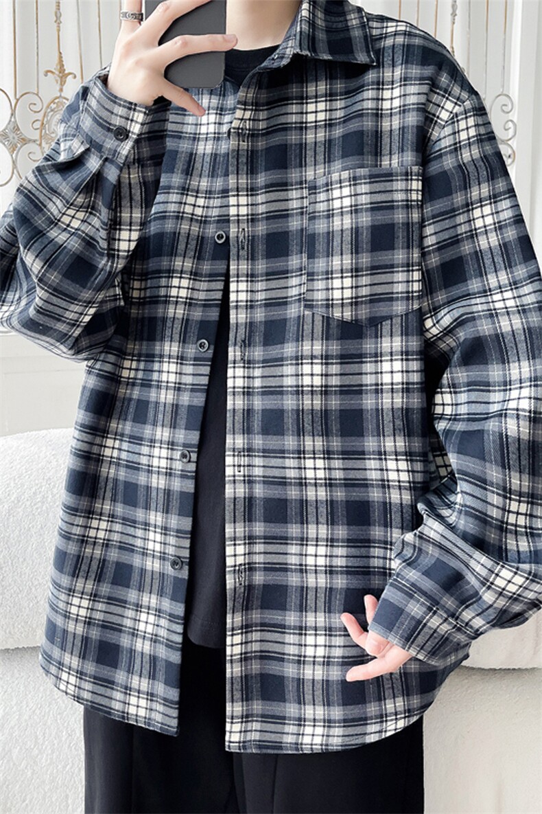2025秋季新款旋律风车大码格子长袖衬衫M-5XHC25462-特P35,男装衬衫,电商A022