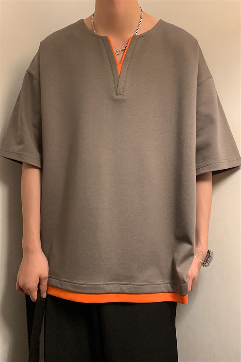 男士短袖港风暖光体恤夏季休闲百搭纯色V领T恤男上衣TC3134-P30,男装T恤,星座717