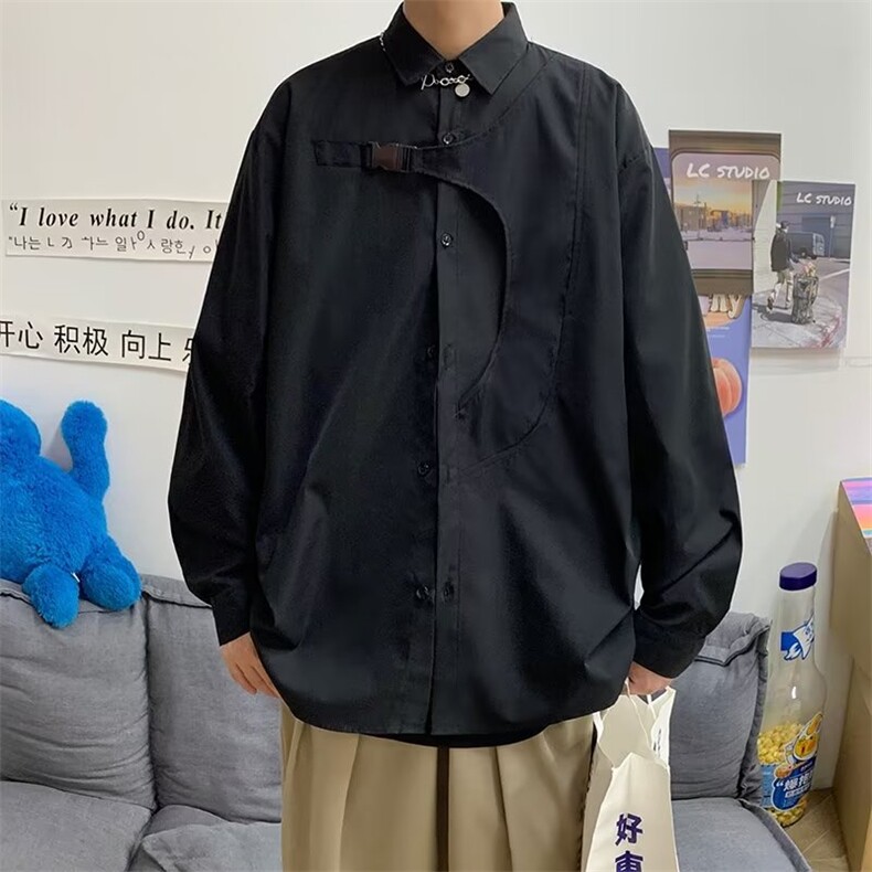 港风宽松外套痞帅ins休闲衬衣春季设计感小众衬衫男W6944-P35,男装衬衫,星座512-2