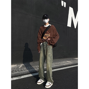 美式ins高街hiphop重工艺水洗微喇复古蓝牛仔裤货号K2320P55控78图片