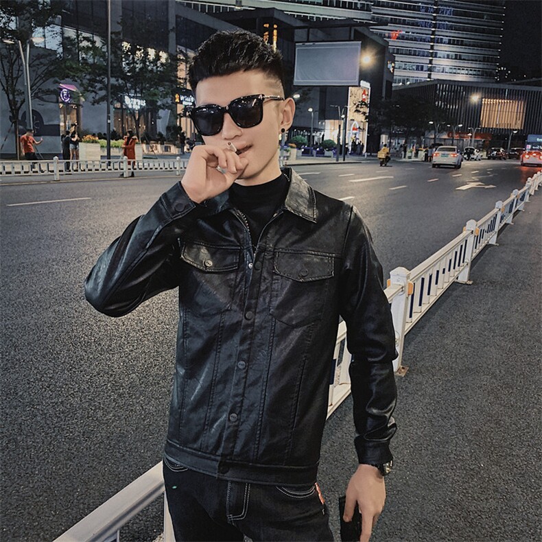 社会小伙修身机车服痞帅水洗皮衣翻领休闲夹克韩版D811-P118控148,男装皮衣,星座308A
