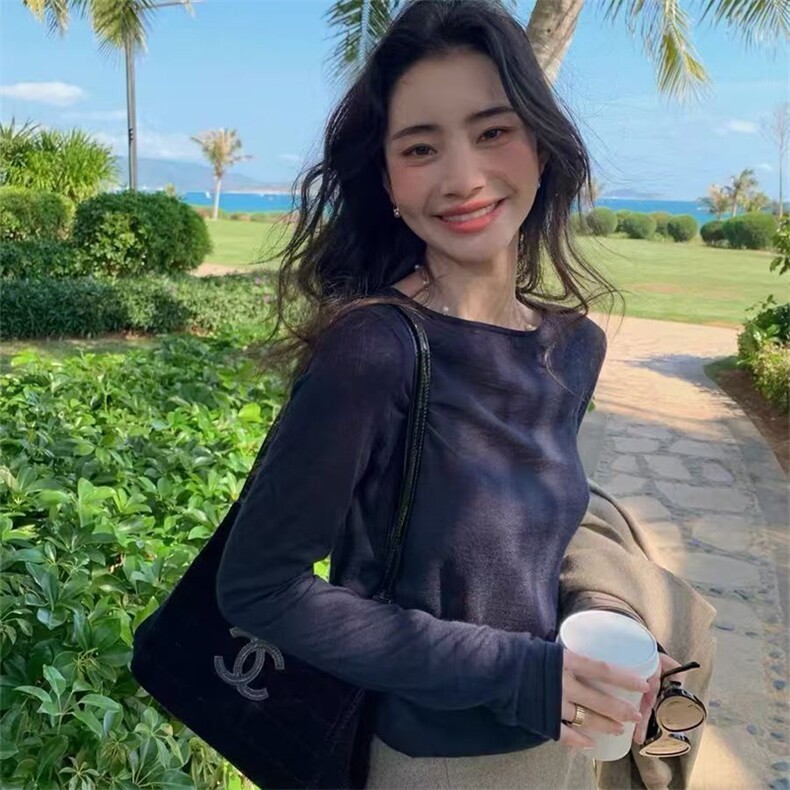 德国扬子纱！精纺18针纯色长袖T恤女夏季时尚防晒衫上衣,针织衫/毛衣,唯若美羊绒