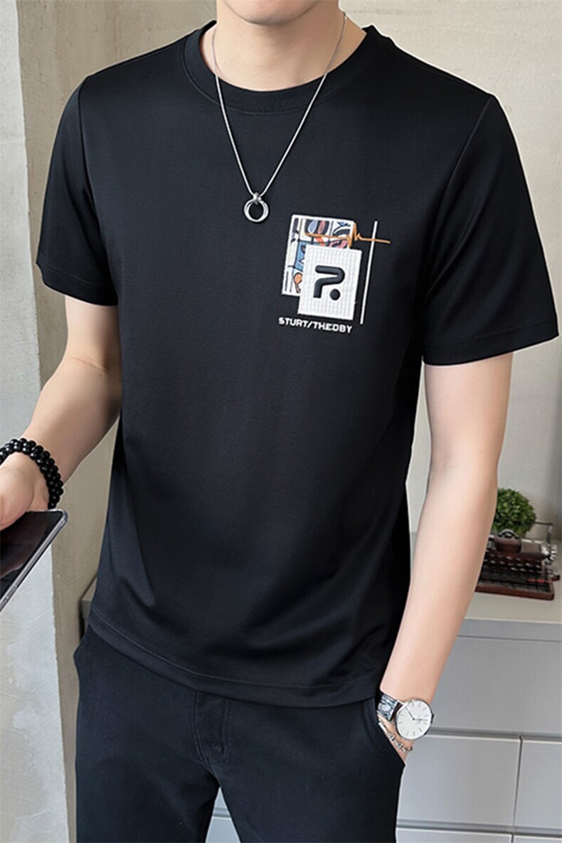 2025新款夏季男士短袖T恤高端刺绣潮牌圆领半袖A313-5515-P48,男装T恤,电商A313