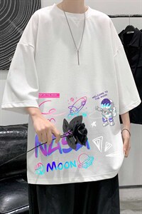 Q11186-P30NASA联名同款春夏季七分袖t恤大码五分袖男短袖中袖图片