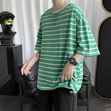 条纹短袖T恤男潮牌潮流ins小清新情侣上衣夏季半袖短t男T038-P22，男装T恤，星座308B-1