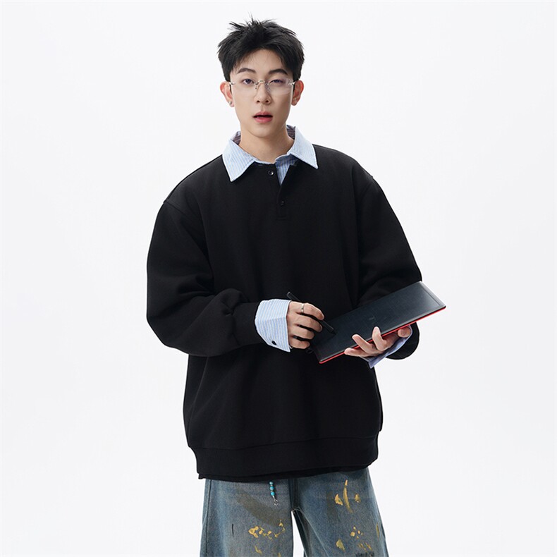 420克重磅衬衫领假两件套头卫衣外套W057特批48，男装衬衫，电商A073