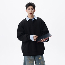 420克重磅衬衫领假两件套头卫衣外套W057特批48，男装衬衫，电商A073