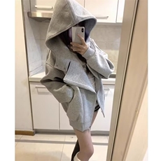 潮流新款日系流行气质结构裁片式灰色连帽开衫卫衣男款WY475，男装卫衣，星座601-1