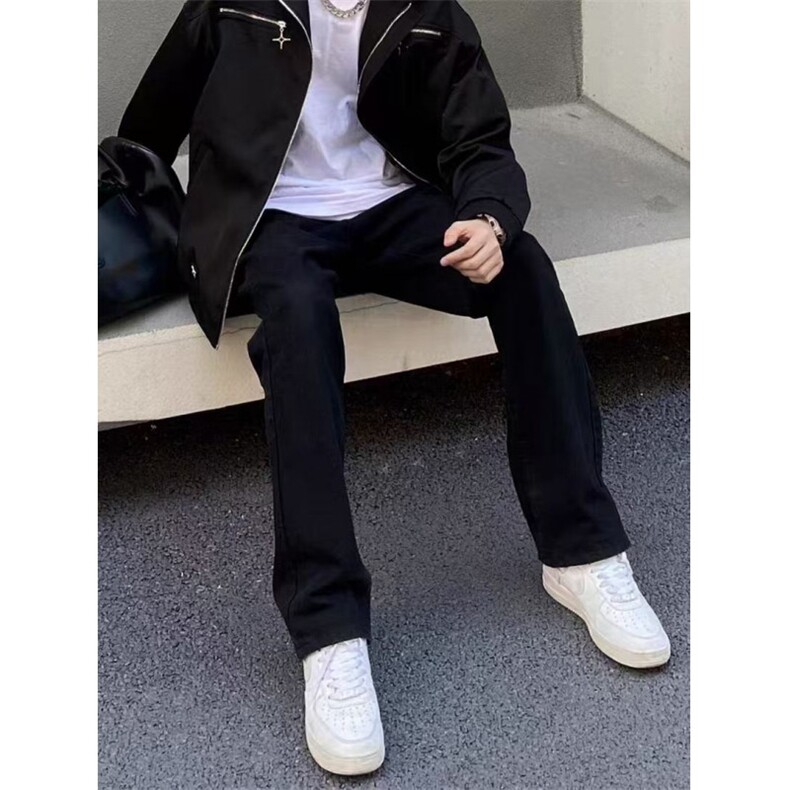 精美式牛仔四季男款高街微辣直筒vibe黑色水洗,男装休闲裤,星座302A-2