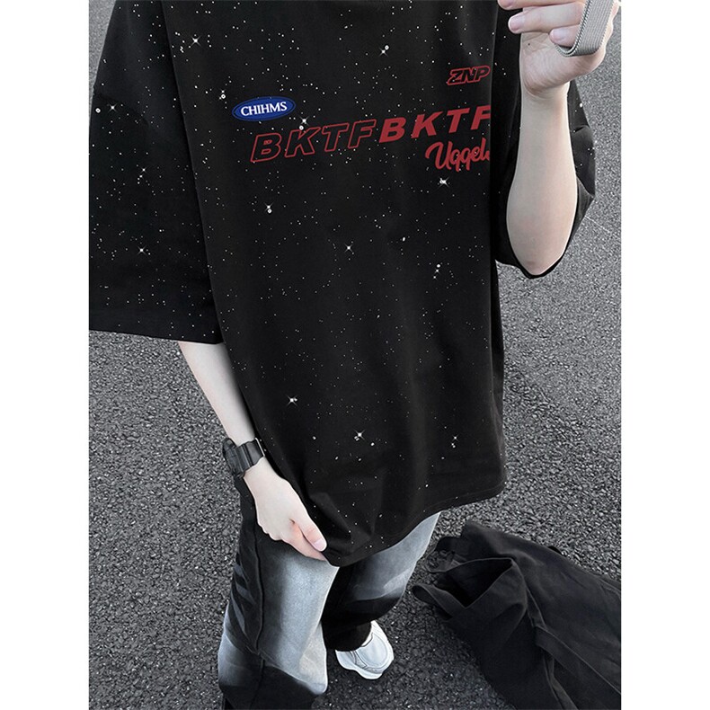 量大优供抖音视频支持得物配合二开美式满天星亮片短袖T恤MTX606,男装T恤,电商A486-1