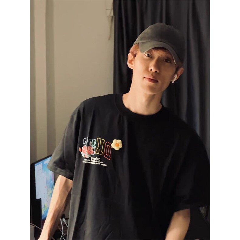 万针全刺绣工艺抖音得物高品质260克重磅纯棉双纱美式高街短袖T恤,男装T恤,电商A486
