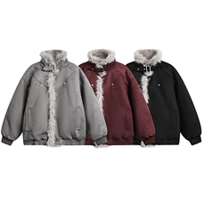 现货重磅硬挺boxy羽绒棉衣座山雕大毛毛领洗水麂皮棉服冬外套，男装棉衣，电商A443