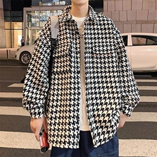 千鸟格毛呢外套男春秋季美式复古高街vibe宽松潮牌情侣小香风夹克，男装夹克，电商A001