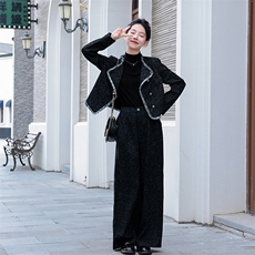 2024早秋新款欧货小香风流苏马甲上衣+阔腿休闲裤套装，女装套装/套裙，曼娅璐