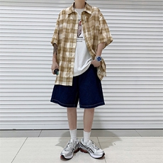 S44-P34夏季宽松印染短袖衬衫，男装衬衫，星座1501-1