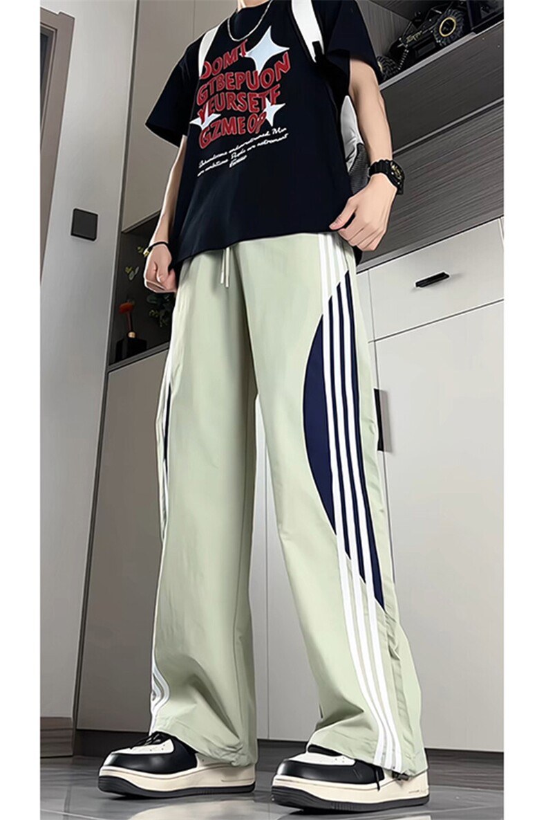 美式高街条纹速干冰丝裤子男夏薄款伞兵工装裤拼接运动裤KZ057P45,男装休闲裤,电商B312