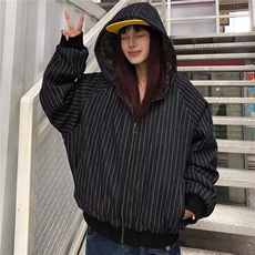 现货美式宽松复古条纹豹纹连帽棉服外套男5039特P100，男装棉衣，星座205-3