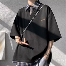 2026美式复古假两件刺绣POLO短袖男女潮流休闲情侣半袖上衣，男装T恤，星座715-4