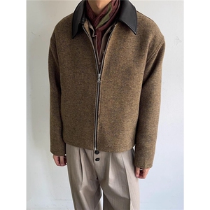 美式复古结构剪裁毛呢夹克男秋冬季高级感休闲短宽翻领呢子外套潮，男装夹克，星座506A