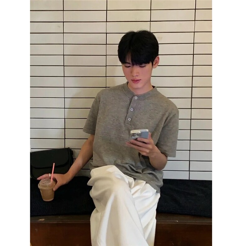 亨利领天丝短袖男宽松冰丝短袖T25007-P35,男装T恤,星座1212