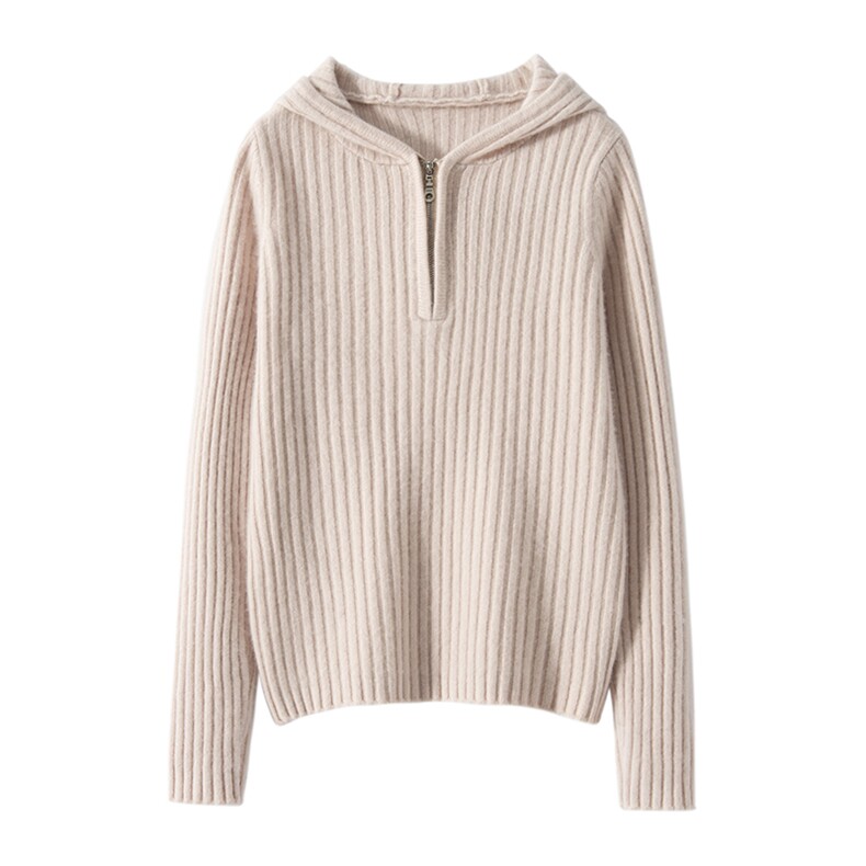 2025春秋新款羊绒衫女100纯山羊绒连帽加厚针织套衫纯色休闲上衣,女装羊绒衫,戎叶云台